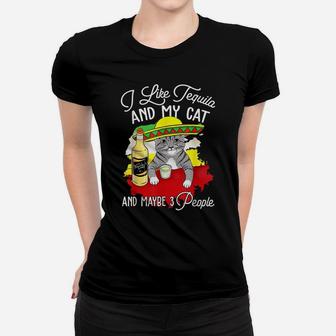 I Like Tequila And My Cat Funny Drinking Animal Lovers Tees Women T-shirt | Crazezy DE