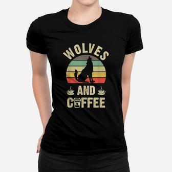 I Like Wolves & Coffee Funny Vintage Pet Theme Lover Gift Women T-shirt | Crazezy