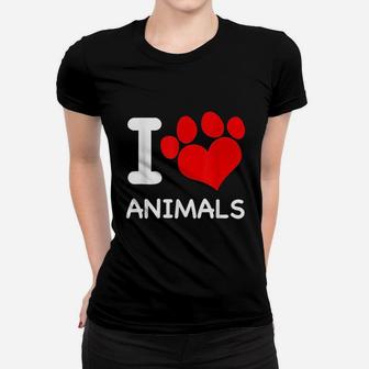 I Love Animals With Heart Paw Print For Pet Lovers Women T-shirt - Thegiftio UK