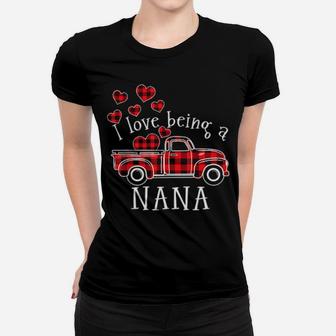 I Love Being A Nana Red Truck With Heart Valentines Day Women T-shirt - Monsterry