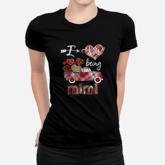 I Love Being Mimi Red Plaid Truck Hearts Valentines Day Women T-shirt - Monsterry AU
