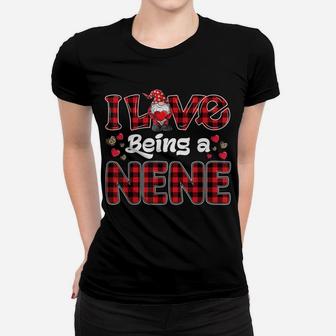 I Love Being Nene Red Plaid Hearts Gnome Valentine's Day Women T-shirt | Crazezy UK