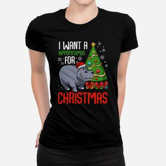 I Want A Hippopotamus For Christmas Hippo Animal Xmas Santa Sweatshirt Women T-shirt | Crazezy UK