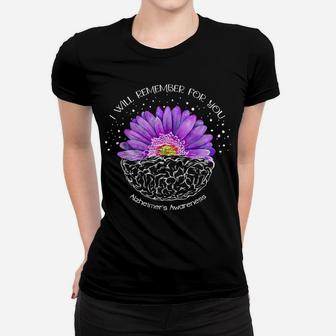 I'll Remember For You Purple Sunflower Alzheimer's Awareness Women T-shirt | Crazezy