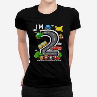 I'm 2 Birthday Boy 2Nd Bday Train Car Fire Truck Airplane Women T-shirt | Crazezy