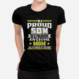 I'm A Proud Son Of A Freaking Awesome Mom Raglan Baseball Tee Women T-shirt | Crazezy CA