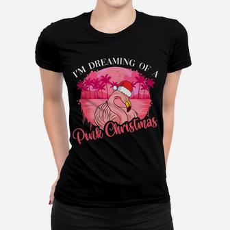 I'm Dreaming Of A Pink Christmas Flock Pink Exotic Flamingo Women T-shirt | Crazezy