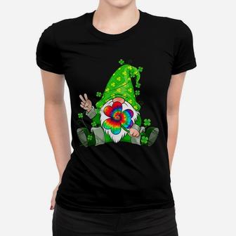 Irish Hippie Gnome Holding Clover Tie Dye Shamrock Peace Women T-shirt | Crazezy