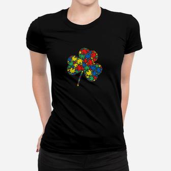 Irish Shamrock Clover Autism Puzzle Autism Awareness Women T-shirt - Monsterry
