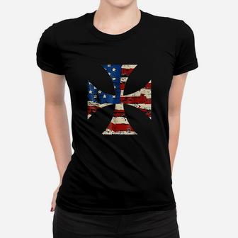 Iron Cross American Flag Women T-shirt | Crazezy