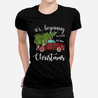 Its Beginning To Look A Lot Like Christmas Vintage Truck Raglan Baseball Tee Women T-shirt | Crazezy