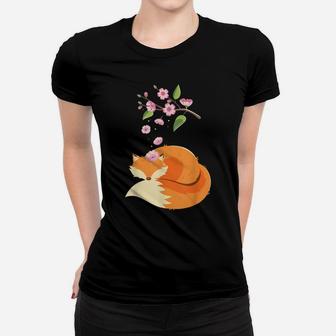 Japanese Cherry Blossom Flower I Vintage Fox Women T-shirt | Crazezy CA