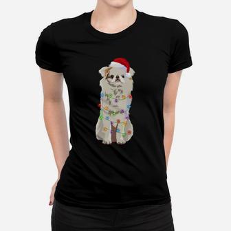 Japanese Chin Christmas Lights Xmas Dog Lover Santa Hat Sweatshirt Women T-shirt | Crazezy