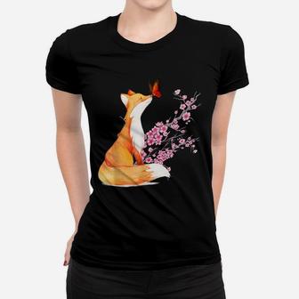 Japanese Fox Cherry Blossom Flower Sakura Trees Kawaii Women T-shirt | Crazezy DE