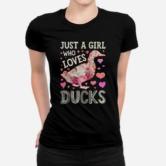 Just A Girl Who Loves Ducks Funny Duck Silhouette Flower Women T-shirt | Crazezy
