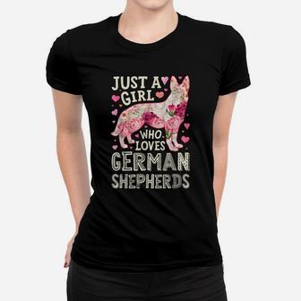 Just A Girl Who Loves German Shepherds Dog Silhouette Flower Women T-shirt | Crazezy