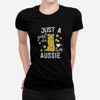 Just A Girl Who Loves Her Aussie Floral Australian Shepherd Women T-shirt | Crazezy