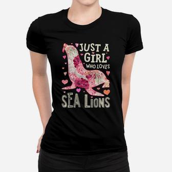 Just A Girl Who Loves Sea Lions Flower Floral Gifts Animal Women T-shirt | Crazezy