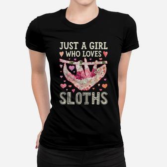 Just A Girl Who Loves Sloths Funny Sloth Silhouette Flower Women T-shirt | Crazezy DE