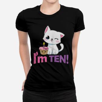 Kawaii Cat And Cake Birthday Gift 10 Years Old Girls Women T-shirt | Crazezy