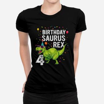 Kids 4 Year Old Birthday Boy Girl Dinosaur T Rex Family Matching Women T-shirt | Crazezy