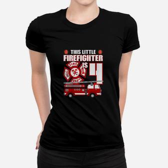 Kids 4 Year Old Firefighter Birthday Party Fire Truck 4Th Gift Women T-shirt | Crazezy CA