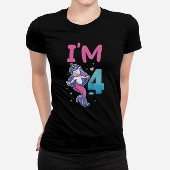 Kids 4Th Birthday Unicorn Mermaid Mermicorn Colorful Design Women T-shirt | Crazezy