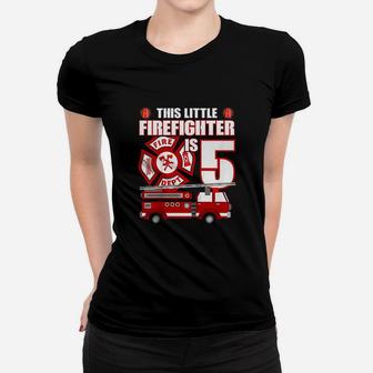 Kids 5 Year Old Firefighter Birthday Party Fire Truck 5Th Gift Women T-shirt | Crazezy UK