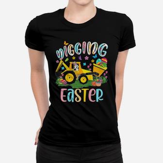 Kids Digging Easter Bunny Driving Tractor Excavator Eggs Hunting Women T-shirt | Crazezy UK