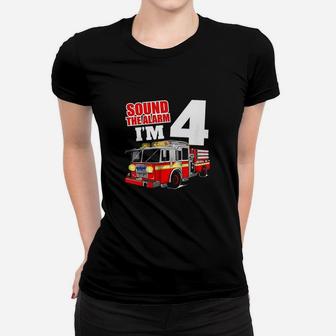 Kids Fire Truck 4Th Birthday Boy Firefighter 4 Year Old Women T-shirt | Crazezy UK