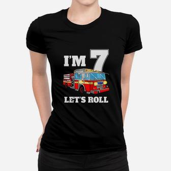Kids Fire Truck 7Th Birthday Boy Firefighter 7 Year Old Women T-shirt | Crazezy