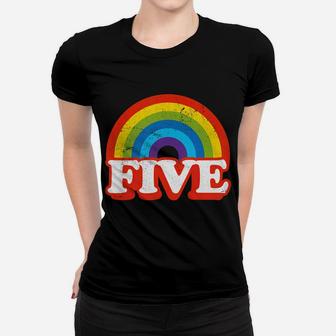 Kids Five Vintage Retro Rainbow 5 Year Old 5Th Birthday Women T-shirt | Crazezy DE