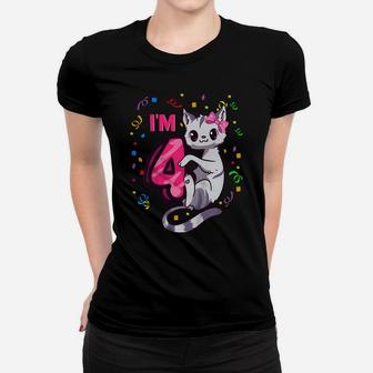 Kids Girls 4Th Birthday Outfit I'm 4 Years Old Cat Kitty Kitten Women T-shirt | Crazezy UK