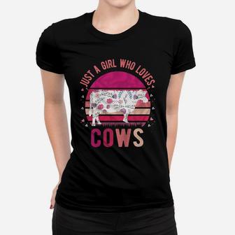 Kids Just A Girl Who Loves Cows Vintage Retro Gift Women T-shirt | Crazezy
