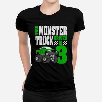 Kids This Monster Truck Driver Is 3 Birthday Top For Boys Women T-shirt | Crazezy
