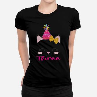 Kids Three 3 Year Old 3Rd Birthday Shirt Girl Kitty Cat Theme Women T-shirt | Crazezy
