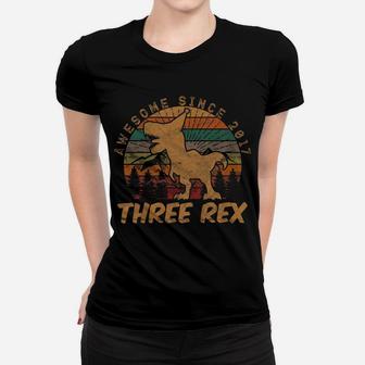 Kids Three Rex 3Rd Birthday Gifts Third Dinosaur 3 Year Old Women T-shirt | Crazezy UK