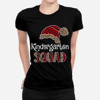 Kindergarten Squad Santa Hat Buffalo Plaid Leopard Funny Women T-shirt | Crazezy CA