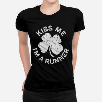 Kiss Me I'm A Runner Saint Patrick Day Gift Shirt Women T-shirt | Crazezy