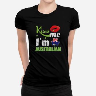 Kiss Me I'm Australian St Patrick Day Shamrock Clover Flag Women T-shirt - Monsterry DE