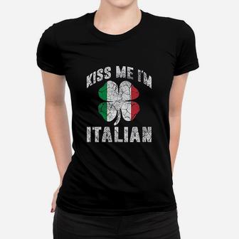 Kiss Me Im Italian Vintage Green Shamrock St Patricks Day Women T-shirt | Crazezy