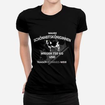 Kuhmotiv Frauen Tshirt Schwarz-Weiß, Spruch Über Schönheitsköniginnen - Seseable