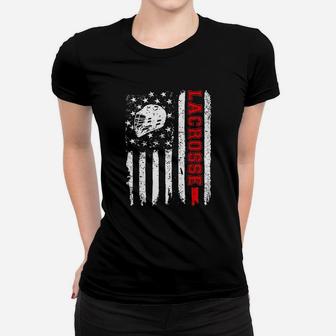 Lacrosse American Flag Distressed Women T-shirt | Crazezy