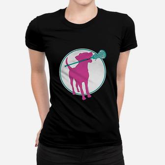Lacrosse Dog With Girl Stick Women T-shirt | Crazezy