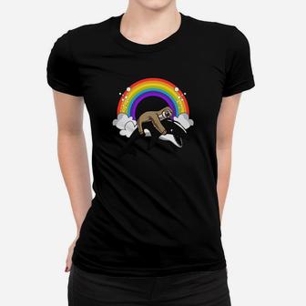 Lazy Sloth Riding Orca Killer Whale Rainbow Funny Hoodie Women T-shirt - Thegiftio