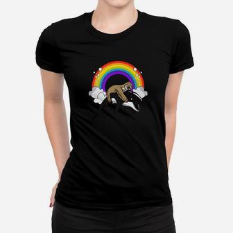 Lazy Sloth Riding Orca Killer Whale Rainbow Funny Women T-shirt - Thegiftio