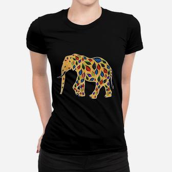 Leafy Elephant Cute Elephant Colorful Leaves Women T-shirt | Crazezy