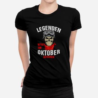 Legenden Geburtsmonat Frauen Tshirt mit Oktober Geburtstag & Skull Motiv - Seseable