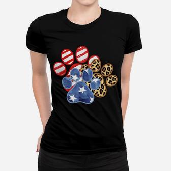 Leopard American Flag Hearts 4Th Of July Dog Paw Print Cute Women T-shirt | Crazezy