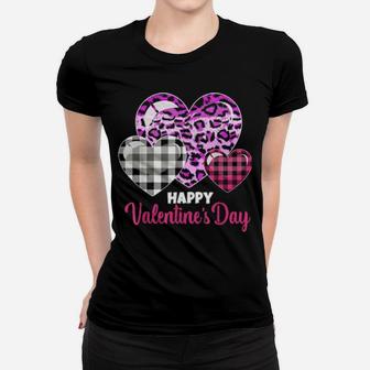 Leopard Heart And Buffalo Plaid Heart Valentine Day Women T-shirt - Monsterry UK